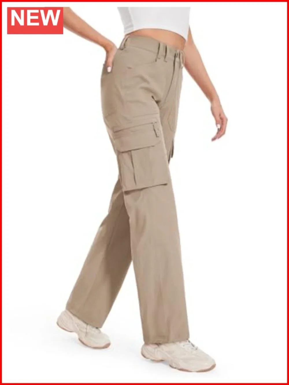 High-Waisted Cargo Hiking Pants Water-Resistant, Stretch, 7 Pockets, Adjustable